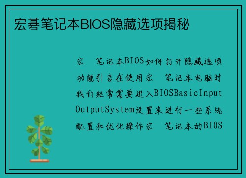 宏碁笔记本BIOS隐藏选项揭秘